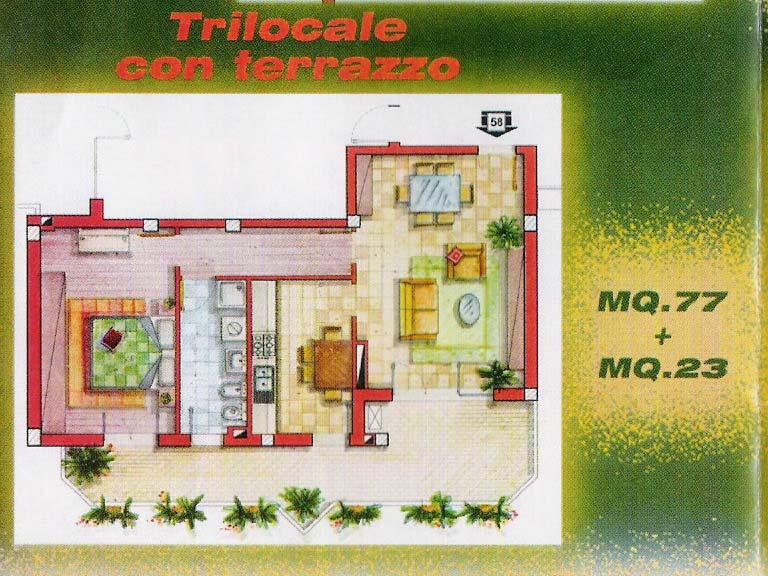 Questo trilocale presenta alcuni punti critici: Anche in questo caso c è un terrazzo per cui c è la possibilità di una zona pranzo per la stagione più mite.