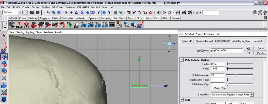 Appendice F. Procedura di ricostruzione cranio facciale digitale. Viene riportata la metodologia utilizzata per la ricostruzione cranio facciale digitale a partire dal modello 3D del reperto n 5 (Tab.