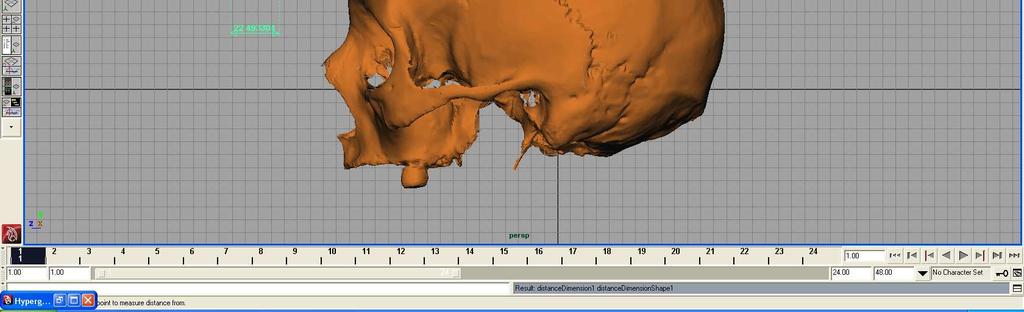 reperto n 14 (Tab. 1.5, Cap.5). Figura 1.C Creazione di una coppia di marcatori metrici. 1. Creazione di due marcatori all interno dell ambiente digitale del software Maya 8.