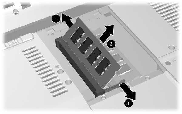 Aggiornamento e sostituzione dei componenti hardware 8. Rimuovere o inserire il modulo di memoria. Per rimuovere un modulo di memoria: a. Tirare i gancetti di fissaggio sui due lati del modulo 1.