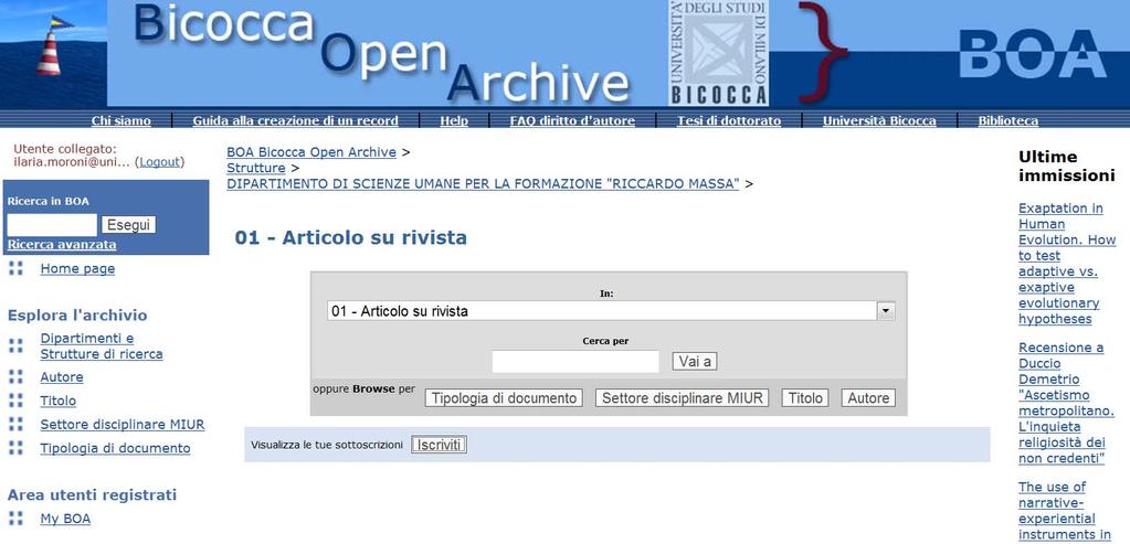 Ricerca [3] Per essere aggiornati sulle ultime pubblicazioni di un