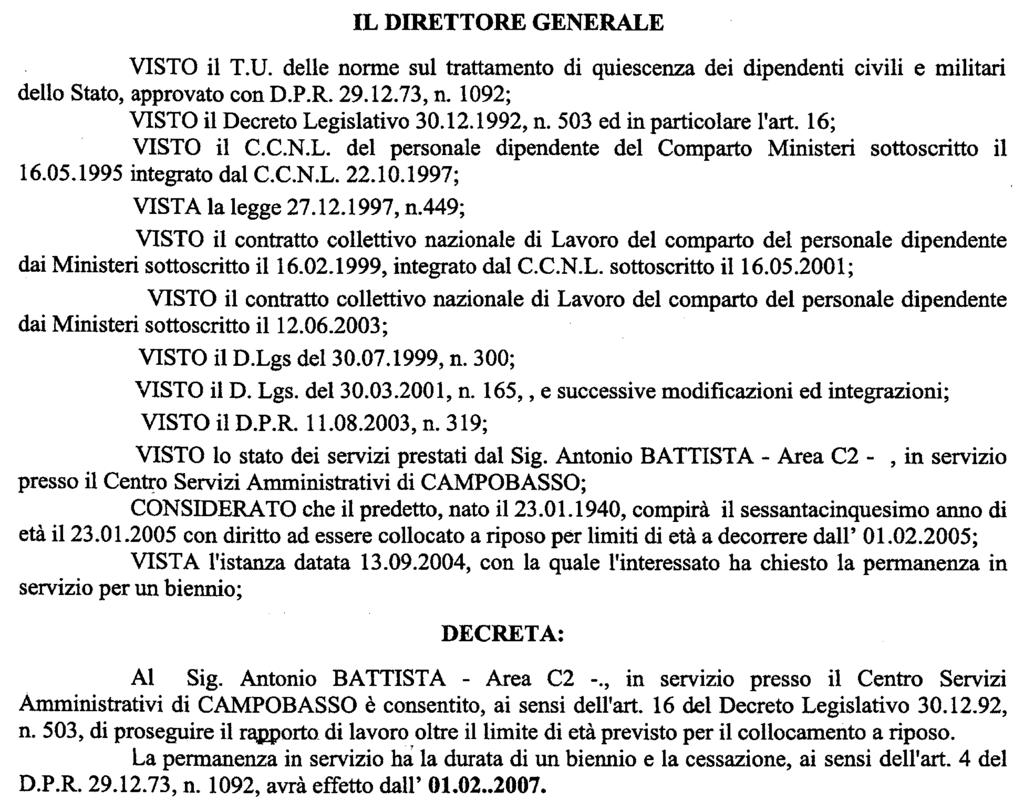 (D.D. 18 gennaio 2005 - Visto e registrato all'ufficio centrale del