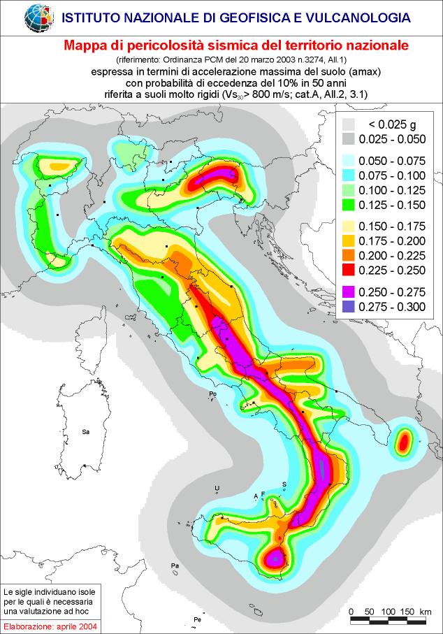 La nuova mappa di pericolosità sismica contenuta nel rapporto conclusivo è stata approvata dalla Commissione Grandi Rischi del Dipartimento della Protezione Civile nella seduta del 6 aprile 2004;