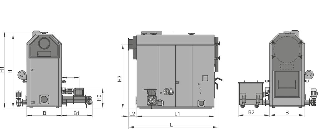 Dati tecnici Lambdamat Industrie DIMENSIONI 150 220 320 500 750 H Altezza caldaia 1) [mm] 1971 2243 2243 2501 2867 H1 Altezza mandata / ritorno [mm] 2030 2300 2300 2550 2930 H2 Altezza Stoker [mm]