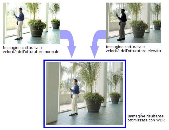 La funzione WDR (Wide Dynamic Range) di ultima generazione abbinata all ATR EX-2 rende il principio di elaborazione elettronica dell immagine di una telecamera simile a quello dell occhio umano ed il