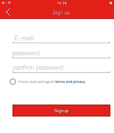 1. Inserire l'indirizzo email che sarà utilizzato per accedere all'account. 2. Inserire e confermare una password.