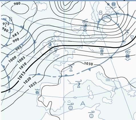 Le Carte Sinottiche Area di bassa pressione B Fronte occluso Fronte