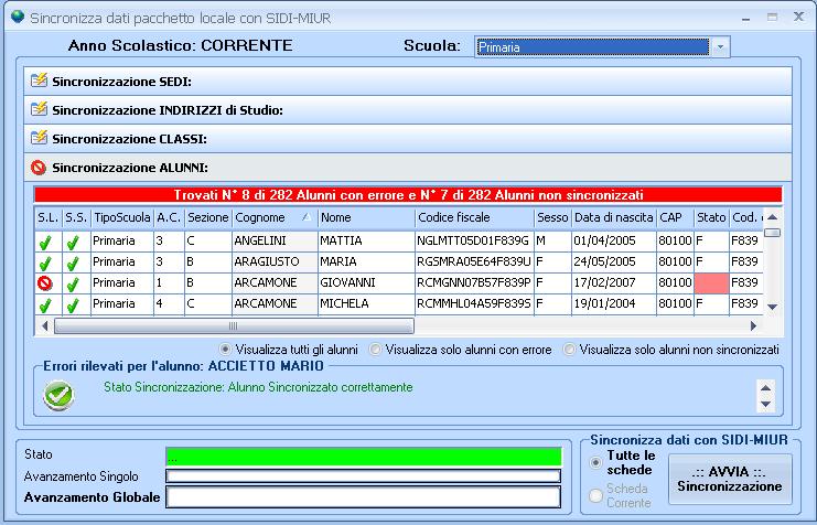 Gestione Scuola Sincronizzazione dati alunni [3/5] 8 In caso di errori, verificare e correggere eventuali errori cliccando due volte