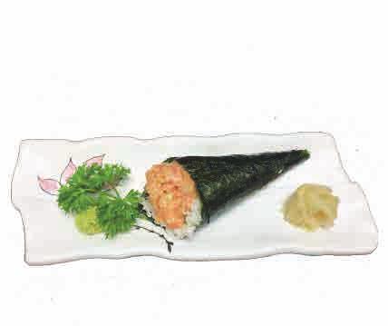 TEMAKI cono di alga con riso 1pz TEMAKI SAKE salmone avocado TEMAKI CALIFORNIA TEMAKI PHILA-SAKE strisce di granchio,avocado e maionese cetriolo salmone,avocado e
