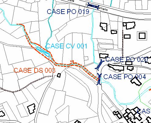 .1. ed Elaborato GEO 7 Corso d acqua: Rio Piaggio Nuove opere: CASE DS 003 CASE CV 001 Adeguamenti: CASE PO 004, CASE PO 020 Interventi progettati: ti: LAVORI DI SISTEMAZIONE IDROGEOLOGICA DEL