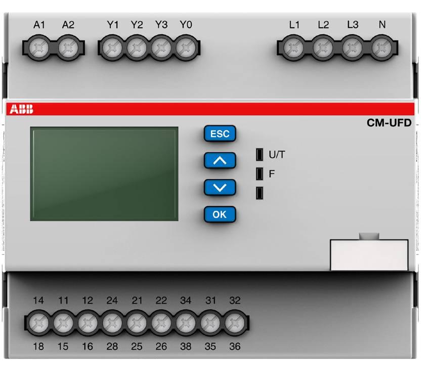 Functions Operating controls 1 Display 1 2 2CDC 253 020 F0013 3 R1 R2 R3 - relay status; in this case R3 is de-energized FB - status feedback loop Y1-Y0; in this case FB is closed EXT status input