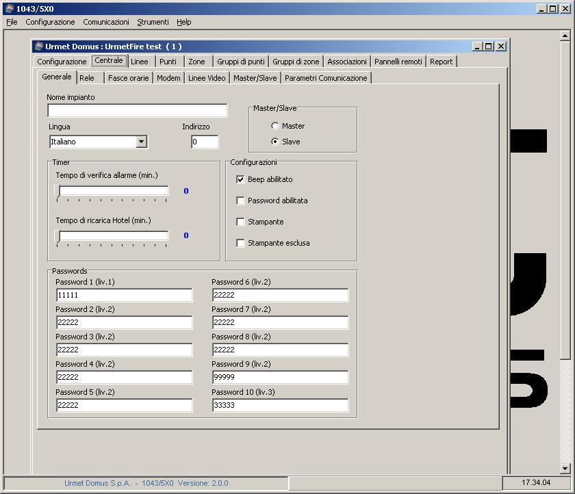 9 CONFIGURAZIONE DEI PARAMETRI DELLA CENTRALE 9.