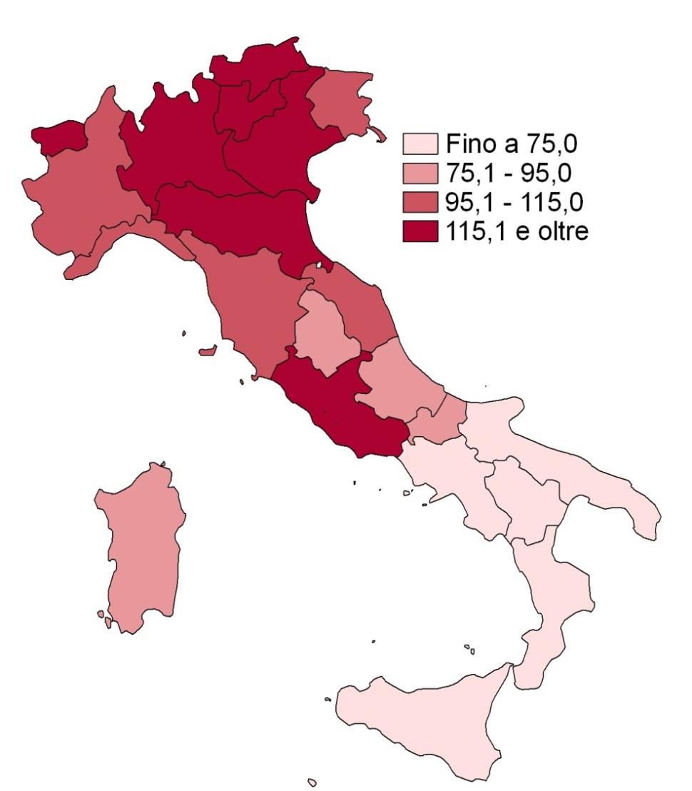 Sfide Disparità regionali - PIL Regioni Valori Piemonte 108.1 Valle d'aosta/vallée d'aoste 133.5 Lombardia 126.0 Liguria 105.0 Bolzano/Bozen 135.5 Trento 121.2 Veneto 115.