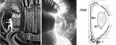Energia dalla fusione magnetica. Il progetto ITER Figura 10 A sinistra: l interno di JET, con e senza plasma.