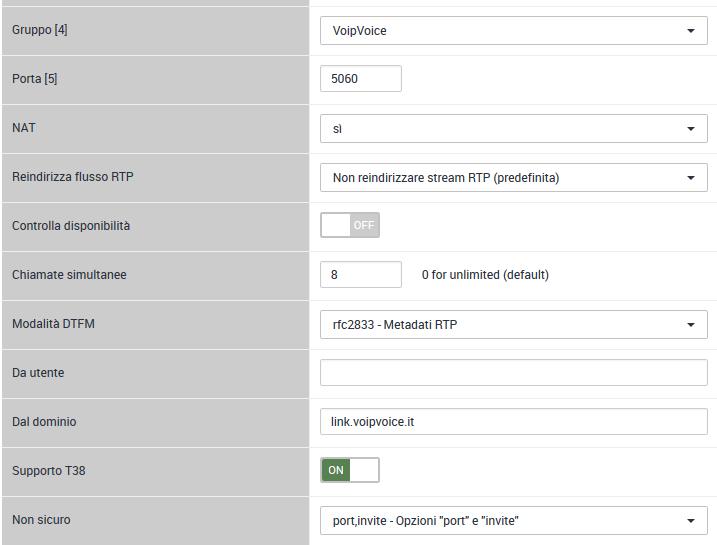 Registra Inserire il nome DNS o l indirizzo IP del provider SIP. Comando Composizione Il comando di composizione serve a rimuovere o aggiungere la cifra di composizione per chiamate esterne.