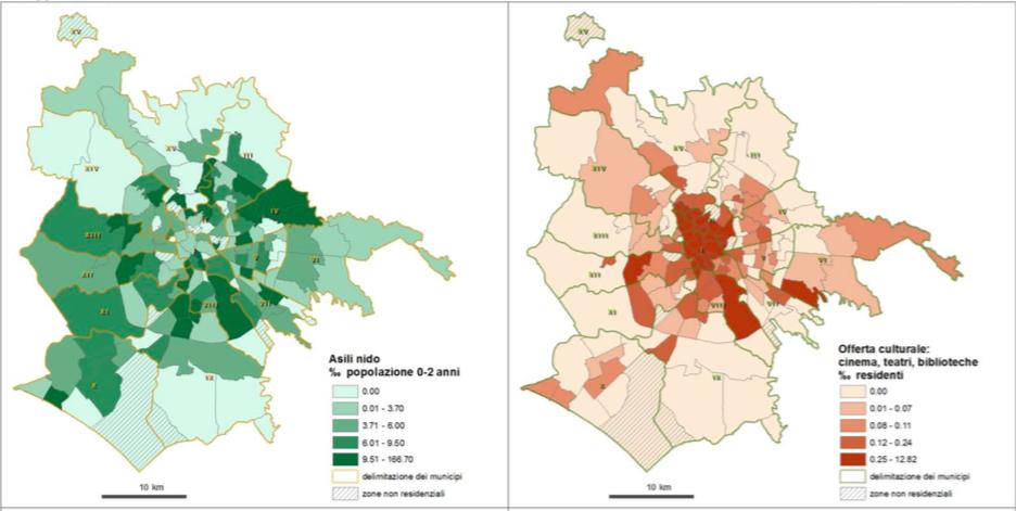 Tassi di occupazione e di disoccupazione. Fonte: Lelo, Monni, Tomassi, #mapparoma Alcuni servizi pubblici Guardiamo infine alcuni servizi pubblici.