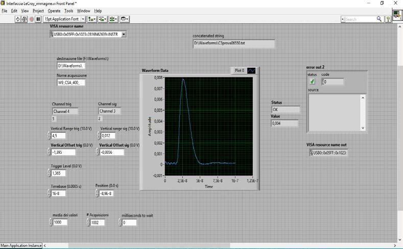 CAPITOLO 5. STUDIO DEL SEGNALE Figura 5.2: Interfaccia in NI Labview per il controllo dell acquisizione dei segnali.