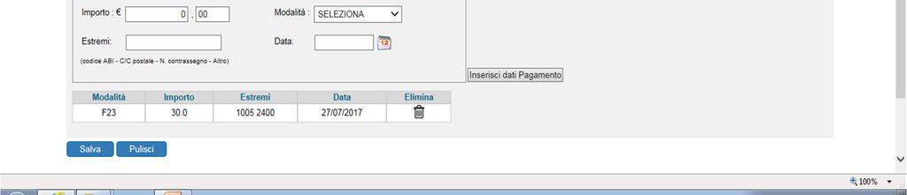 unificato, selezionando la modalità di pagamento e