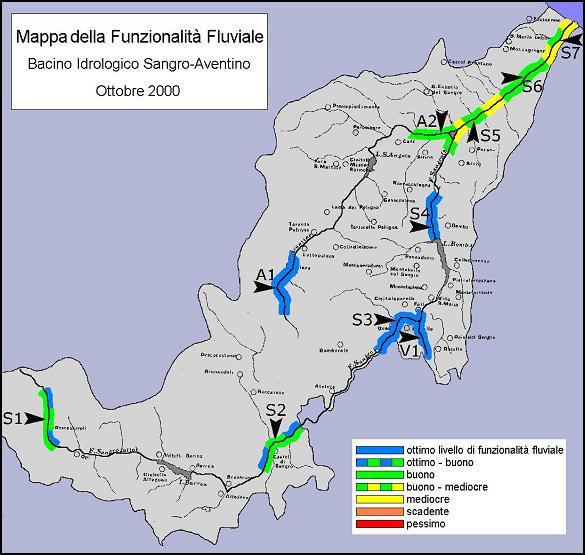 3.4 Livello di funzionalità ecologica (IFF), Giugno 2000 L ecosistema fluviale dell alto Sangro (S1-S2) denota un livello di funzionalità fluviale giudicabile buono ottimo, che diviene ottimo all