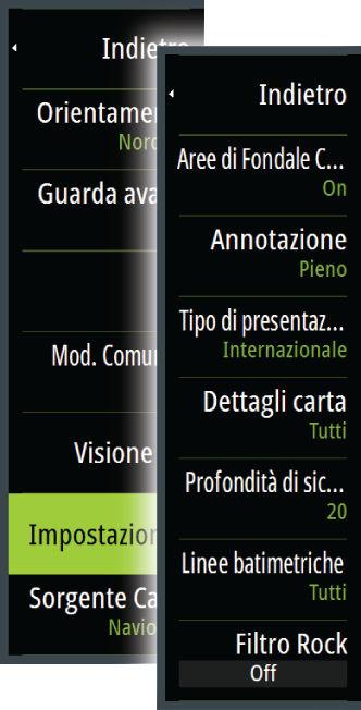 Dettagli carta Fornisce diversi livelli di informazioni cartografiche. Profondità di sicurezza Le carte Navionics utilizzano diverse tonalità di blu per distinguere tra acque poco profonde e profonde.