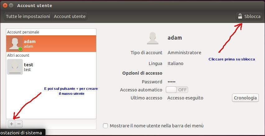 pulsante + in basso a sinistra per creare il nostro account: