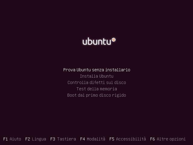 Selezionare la voce Installa Ubuntu e premere Invio La prima
