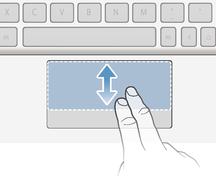 Far scorrere due dita sul touchpad fino a quando viene visualizzato un puntatore circolare, quindi spostarlo a destra o a sinistra oppure in alto e in basso per scorrere sullo schermo del tablet.