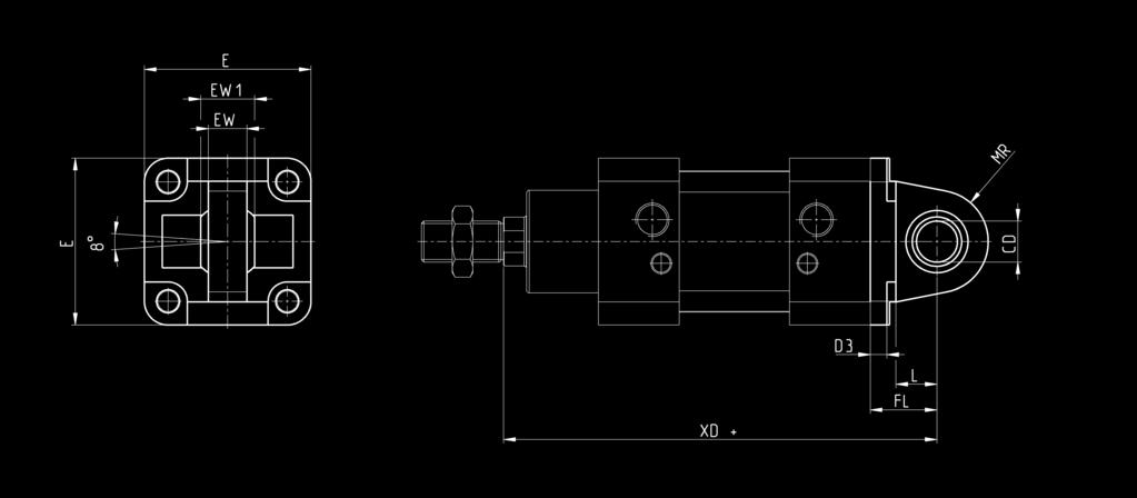 con snodo sferico Mod. R Materiale: Acciaio Inox 36 N cerniera maschio DIMENSIONI Mod. Ø EW EW CD E FL L MR XD D3 R-90-32 32 0.