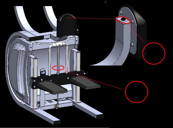 Per ottenere il posizionamento ottimale è possibile regolare la posizione delle pedane e del bracciolo, attraverso sistemi semi-automatici dotati di molle a gas (Figura 3.2 B e Figura 3.