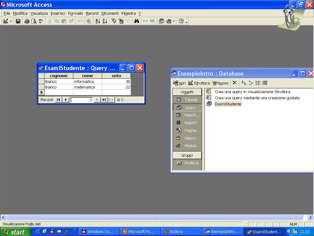 Utilizzo del DataBase L utilità principale di un DBMS sono le query (interrogazioni) sui dati