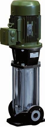 ELETTROPOMPE CENTRIFUGHE VERTICALI Serie NKV Esecuzione pluristadio verticale Accoppiamento motore-pompa con giunto rigido Giranti, corpo pompa, albero e camicia in acciaio inox AISI 304 Esterno