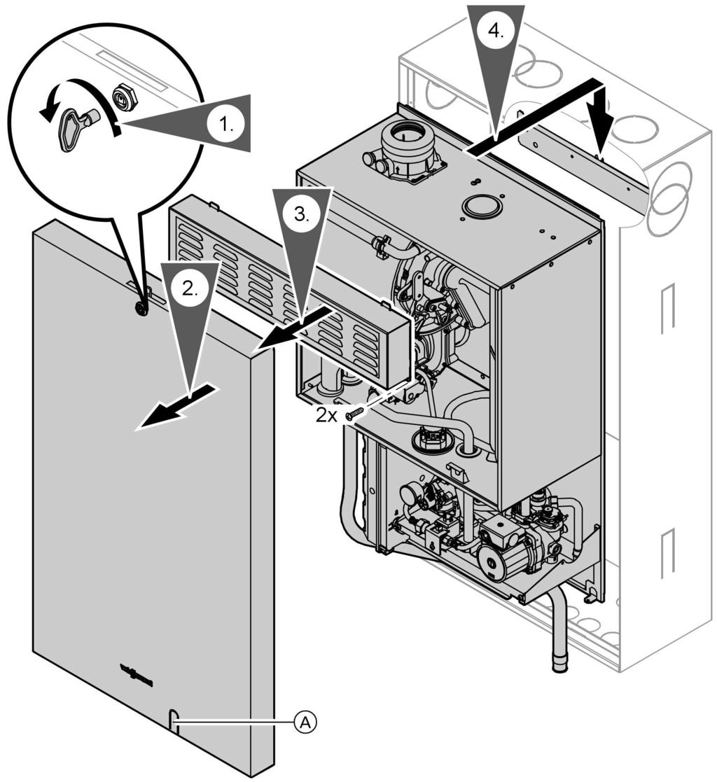 Sequenza di montaggio Installazione della caldaia e montaggio degli attacchi Installazione a incasso Per la predisposizione sul posto degli