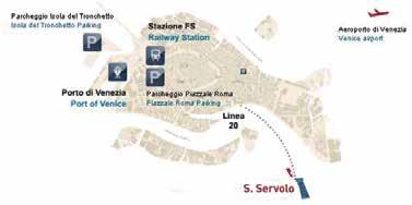 Arrivare a San Servolo è facile Dal centro storico di Venezia L isola si raggiunge facilmente con il servizio di trasporto pubblico actv, vaporetto linea 20 da S.