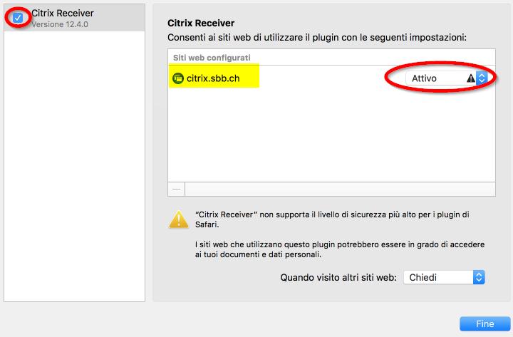 Attivare la casella di spunta in Citrix Receiver.