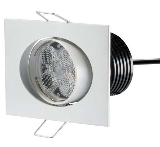 alluminio/ aluminum Faretto quadrato a LED da incasso per interni. Corpo esterno in lamiera di acciaio.