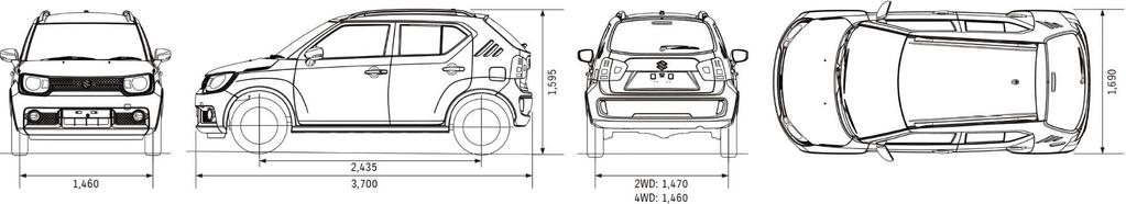 DIMENSIONI IGNIS Lunghezza (mm) 3700 Larghezza (mm) 1660 (1690 max) Altezza (mm) 1595 Interasse (mm) 2435 Carreggiata anteriore (mm) 1460 Carreggiata posteriore (mm) 1470