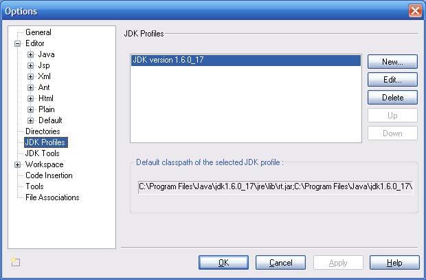 Nella finestra di dialogo dalla voce Editor selezionare JDK Profiles 4.