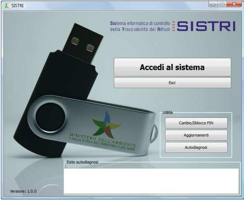 FIGURA 1 - Dispositivo Usb All inserimento della chiavetta USB il programma di accesso al SISTRI parte automaticamente, in alternativa è possibile eseguire il programma