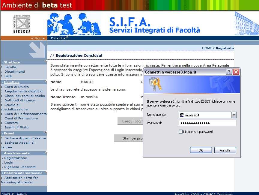 Per eseguire il LOGIN devi inserire il