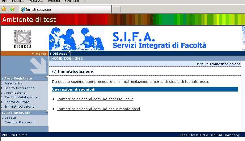 PROCEDURA DI L IMMATRICOLAZIONE Esegui il login nell Area Riservata,