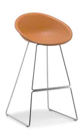 Gliss stool, Ø 11 mm steel rod chromed frame. Shell covered with genuine leather, visible stitches.