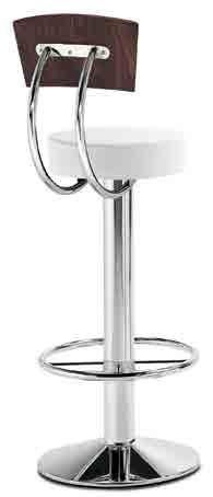 Base in acciaio inox lucidato o satinato, colonna e poggiapiedi in acciaio cromato o in acciaio inox satinato. Magoo swivel bar stool, wenge or oak veneered shell with horizontal grains.