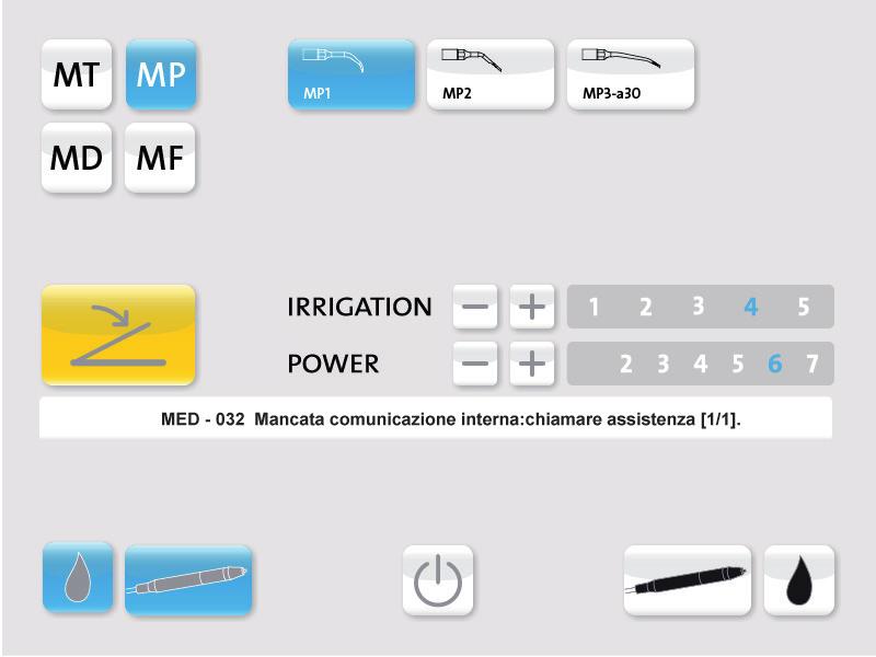 08.1 SEGNALAZIONI DIAGNOSTICHE E SOLUZIONI Il PIEZOSURGERY plus è dotato di un circuito diagnostico che rileva le anomalie di funzionamento del dispositivo e le visualizza sul display tramite le