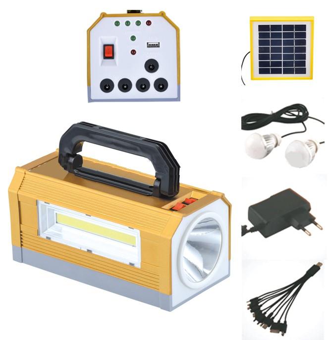 BB91 Kit solare Accumulatore con torcia 2 funzoni Lampadine 2,5 watt con interruttore Set