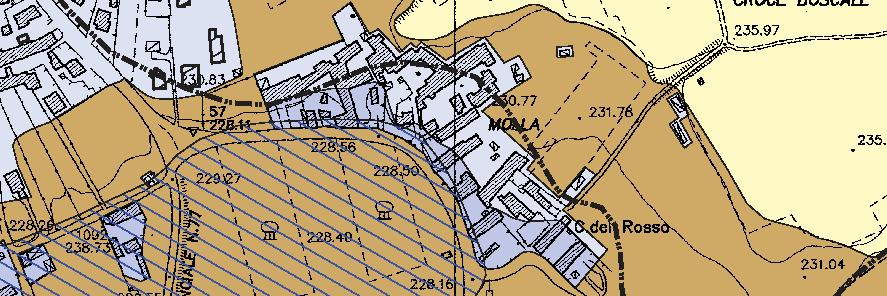 Borgata Molla ricadente in parte in Classe IIIb2 e parte in Classe IIIb3 geomorfologica e idoneità alla utilizzazione urbanistica CAUSA PERICOLOSITA Fiume Dora Baltea e riattivazione del paleo alveo