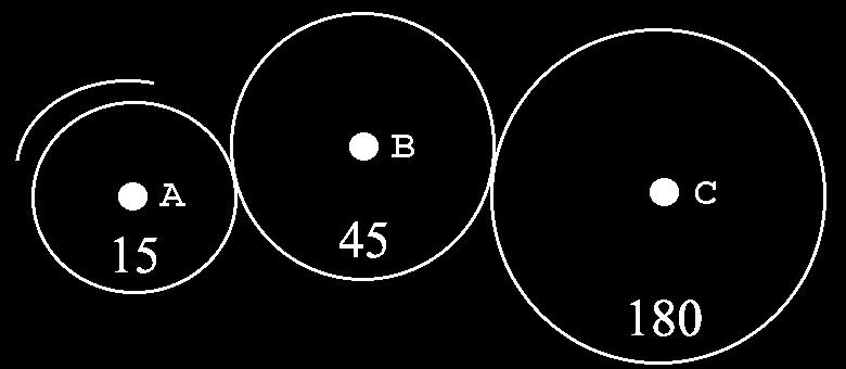 a) 16 e 6, 17 e 7, 19 e 9. b) 15 e 5, 18 e 8, 13 e 3. c) 14 e 4, 19 e 9, 15 e 5. d) 13 e 3, 16 e 6, 11 e 1. a RSB0058 A, B e C sono tre ruote dentate.