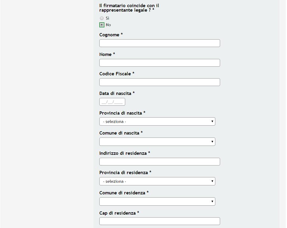 Al termine della compilazione è possibile cliccare su: Figura 13 Informazioni Firmatario non coincidente per accedere al modulo successivo.