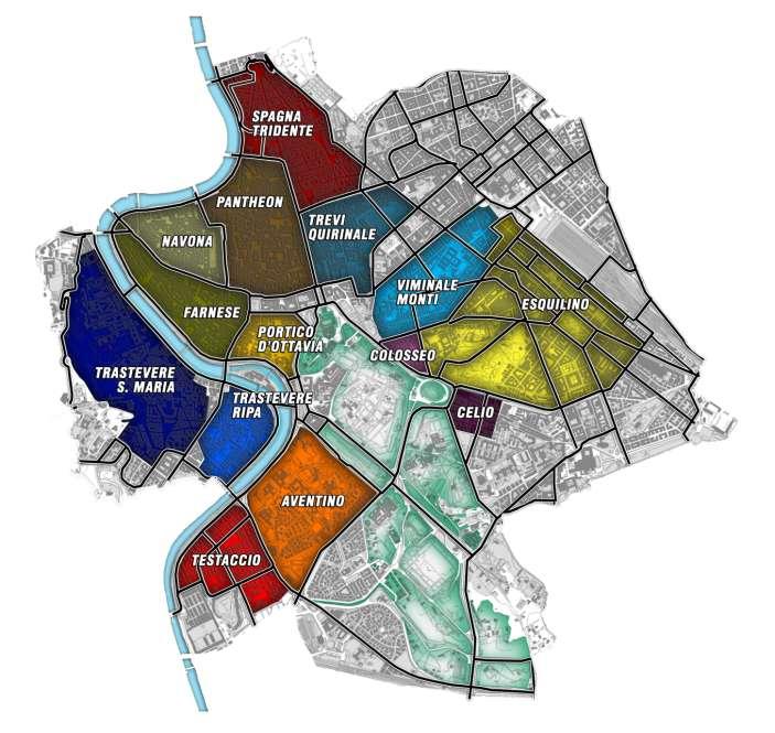 LE ISOLE AMBIENTALI La nostra idea di organizzazione del Centro Storico è quella di costruire 14 isole ambientali finalizzate al recupero della vivibilità urbana attraverso una pedonalità diffusa e