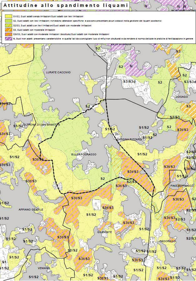 VAS COMUNE DI BULGAROGRASSO PROVINCIA DI COMO Attitudine allo spandimento di reflui zootencici I suoli del comune di Bulgarograsso si dimostrano prevalentemente adatti allo