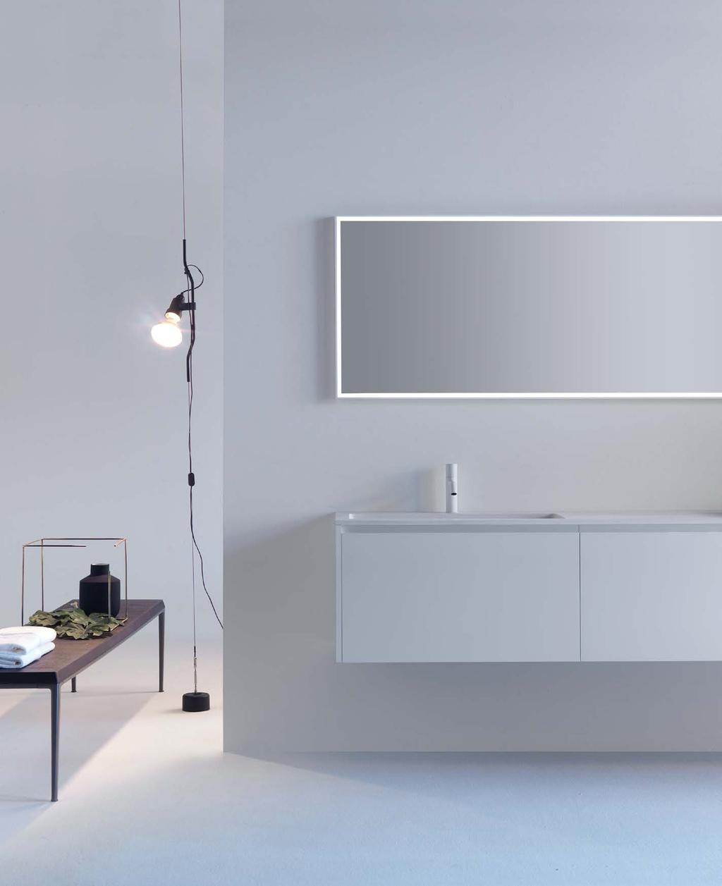 / VIAVENETO G ELEMENTS composition consisting of integrated Cristalplant Biobased top measuring 240 x 45 x h 7 cm with EXTREME FLAT integrated washbasin and two side drawer bases with central drawer